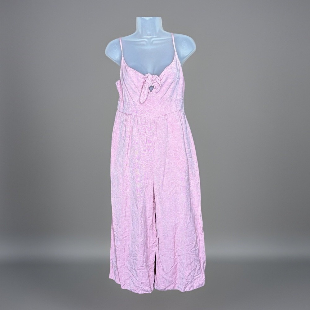 LOFT Jumpsuit 2 Pink Linen‎ Blend Tie Front Cropped Cottage Coastal Fairy Resort
